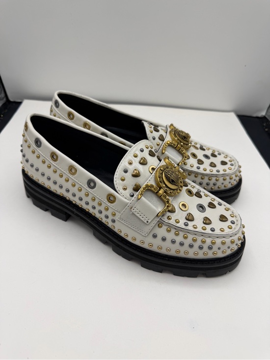 Kurt Geiger Shoes - Kurt Geiger White Mansion Stud Leather Loafers Women’s 7